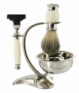 SHV125 - White Mach 3 Shaving Set Badger Brush  